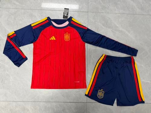Spain 2026 World Cup Home Long Sleeve Kids Suit - 木樂服飾